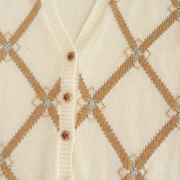 Vintage Joeclyn Smith Cream & Gold Button Up  Cardigan Knit Cardigan L - Picture 7 of 12